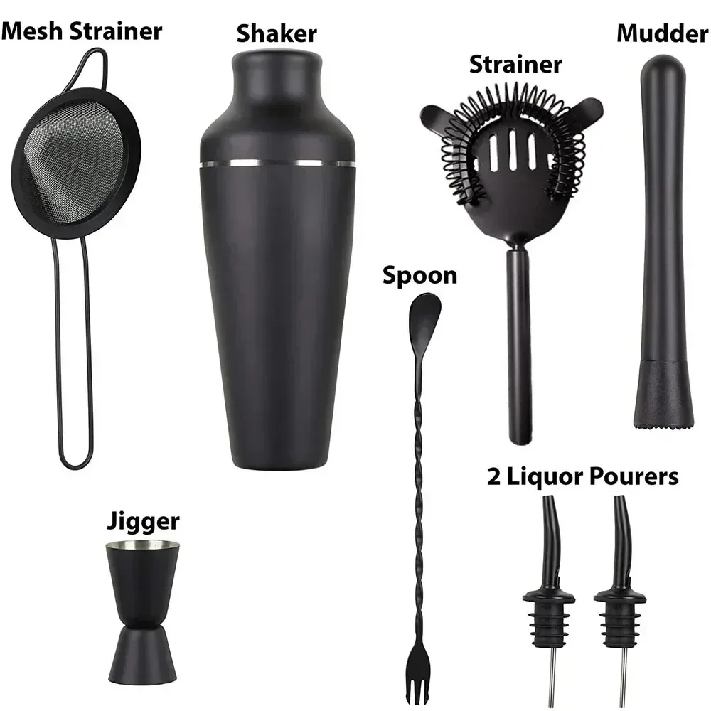 Cocktail Shaker Set Matte Black Wine Martini Drink Mixer Bartending Equipment Barware tools Bartender Kit for Home Bar