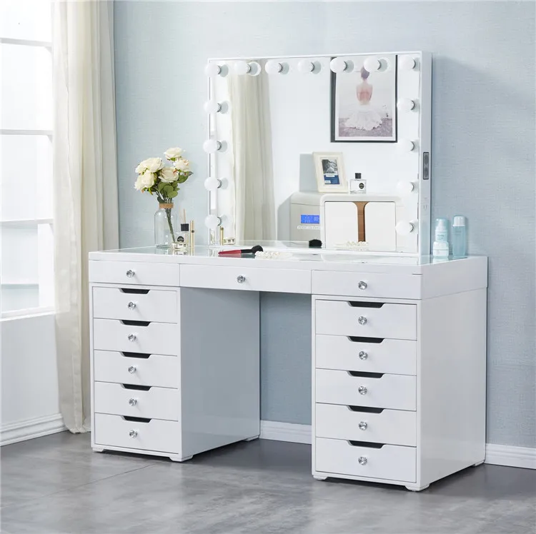 Customized Household Hotel Durable Led Mirrored Makeup Desk Vanity Dresser Table For Dressing Room