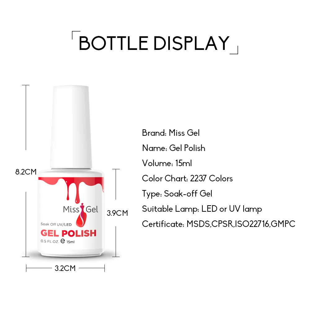 Free Sample 15 Ml China New High Quality Pigmented Solid Pure Color Black Brown Pink White UV Esmaltes Nail Gel Polish