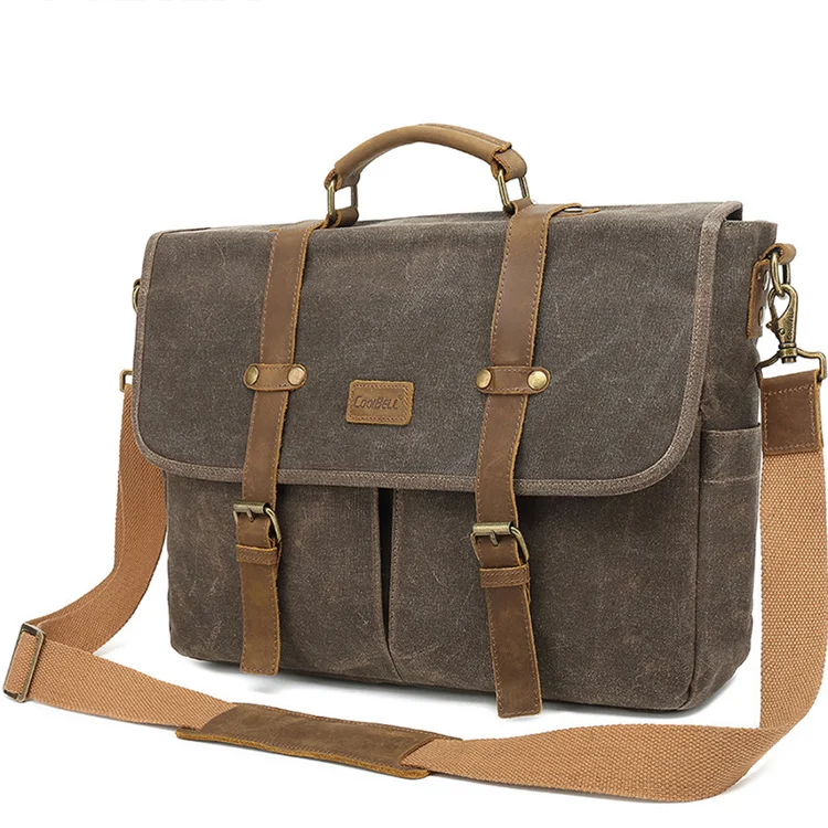 2021 Genuine Leather 15.6 Inch Mens Messenger Bag Briefcase Waterproof Vintage  Large Satchel Shoulder Computer Laptop Bag