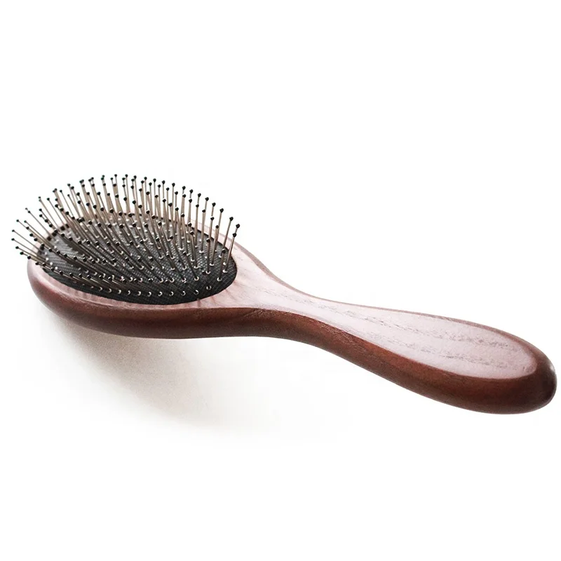
Oval wooden metal bristle pins detangling hair brush cushion detangler for hair 