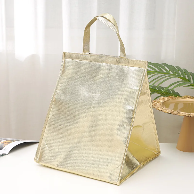 Wholesale Promotional Custom Imprint Eco Friendly Portable PP Non Woven Ice Cooler Bag Insulated Gold Waterproof