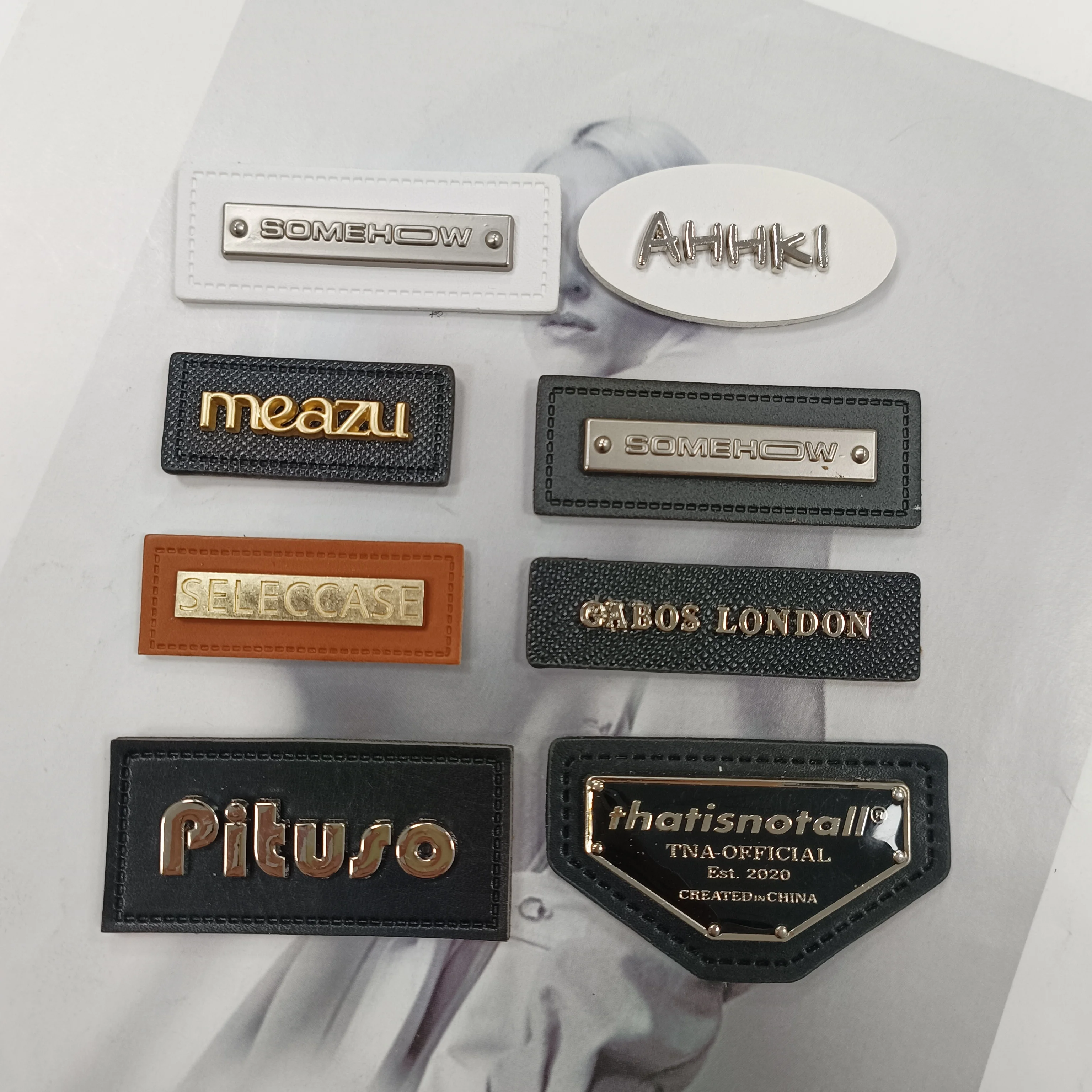 Factory customized clothing metal logo PU metal letter logo logo