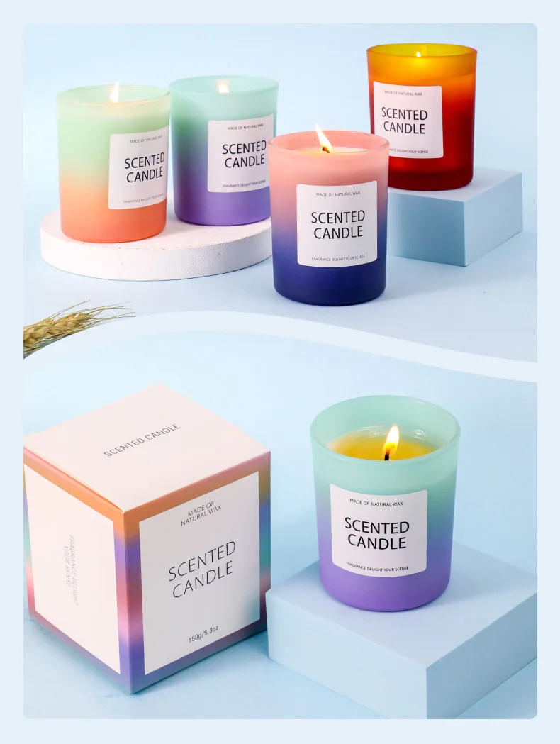 A03 wholesale Gradient color 100% cotton wicks scented candles with glass jar for home decor or gifts