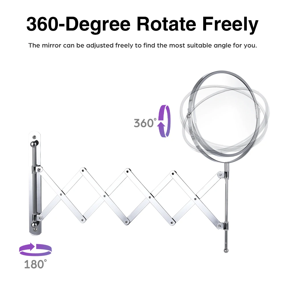 Scissors Extendable Arm Double Side Wall Mounted Bathroom Vanity Mirror With Magnifying Mirror