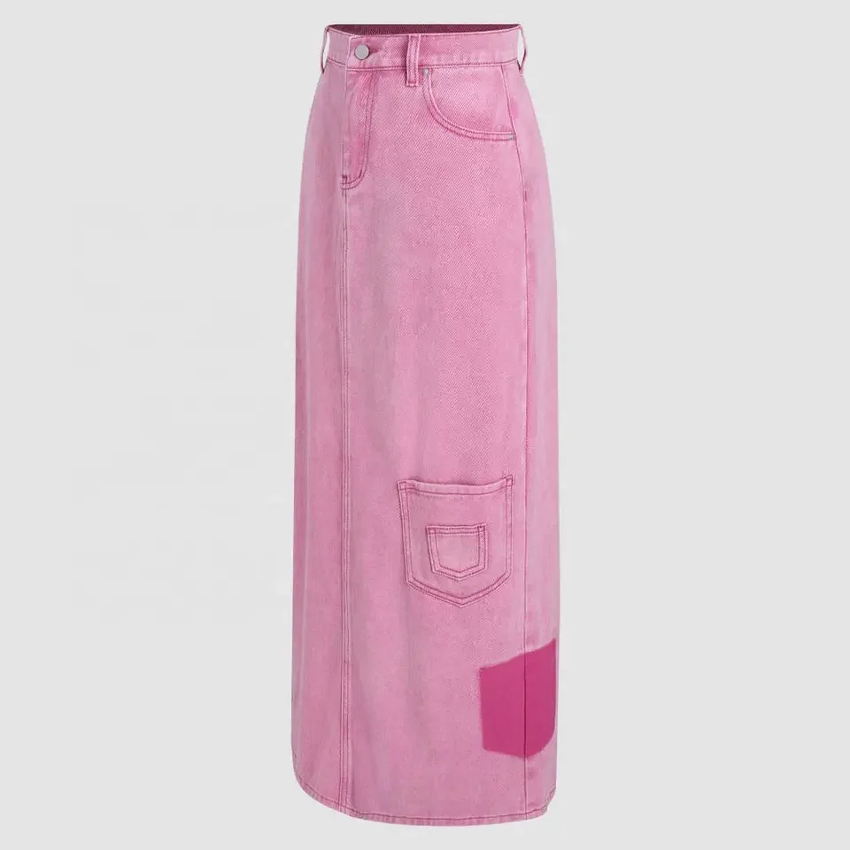 Custom y2k denim maxi skirt custom solid jean skirt women long skirts for women