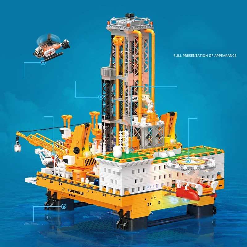 3271pcs Offshore Oil Semi Submersible Drilling Platform Model Kit Mechanical Platform With Mini Helicopter Building Block Set