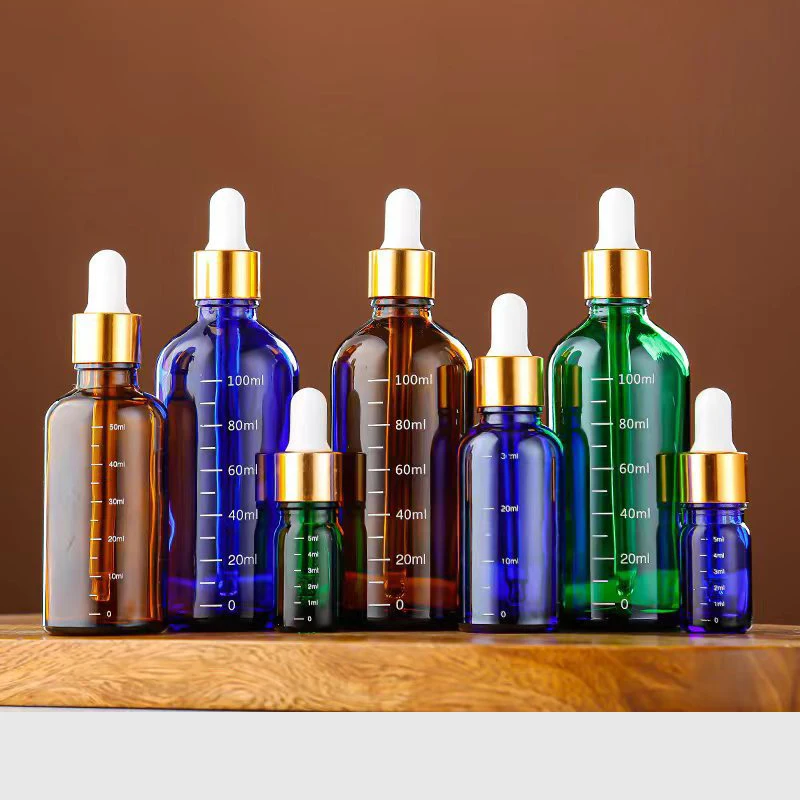 Round Essential Oil Packing Amber Blue Green 100ml Glass Eye Serum Graduated Pipette Bottle With Dropper For Body Care