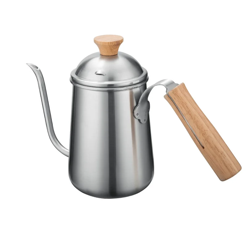 304 stainless steel coffee pot hand pour over  dripper goose neck mouth coffee maker with wooden handle 650ml
