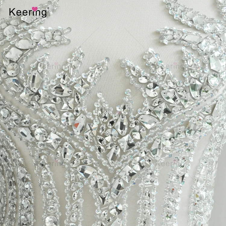 Shiny glass beads evening dress white rhinestone  bodice applique on bridal WDP-109