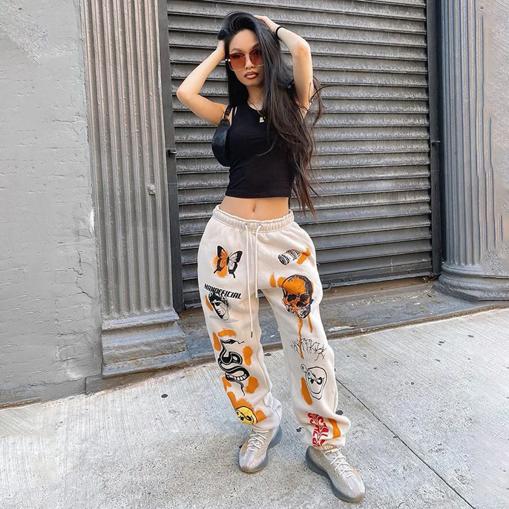 2021 New Arrival Cartoon Printed Graphic Sports Joggers Casual Fashion Women Pants Sweat Pants With Graffiti Streetwear