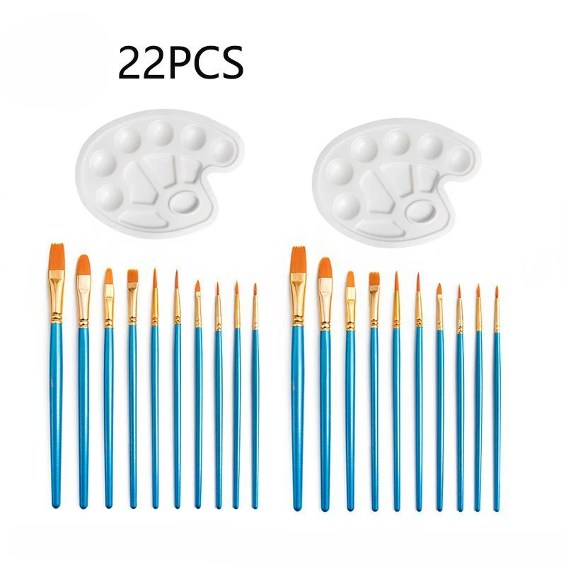 Oil painting pen 22-piece set, color palette, pearlescent blue, wooden pole, nylon hair, graffiti art supplies, paint brush.
