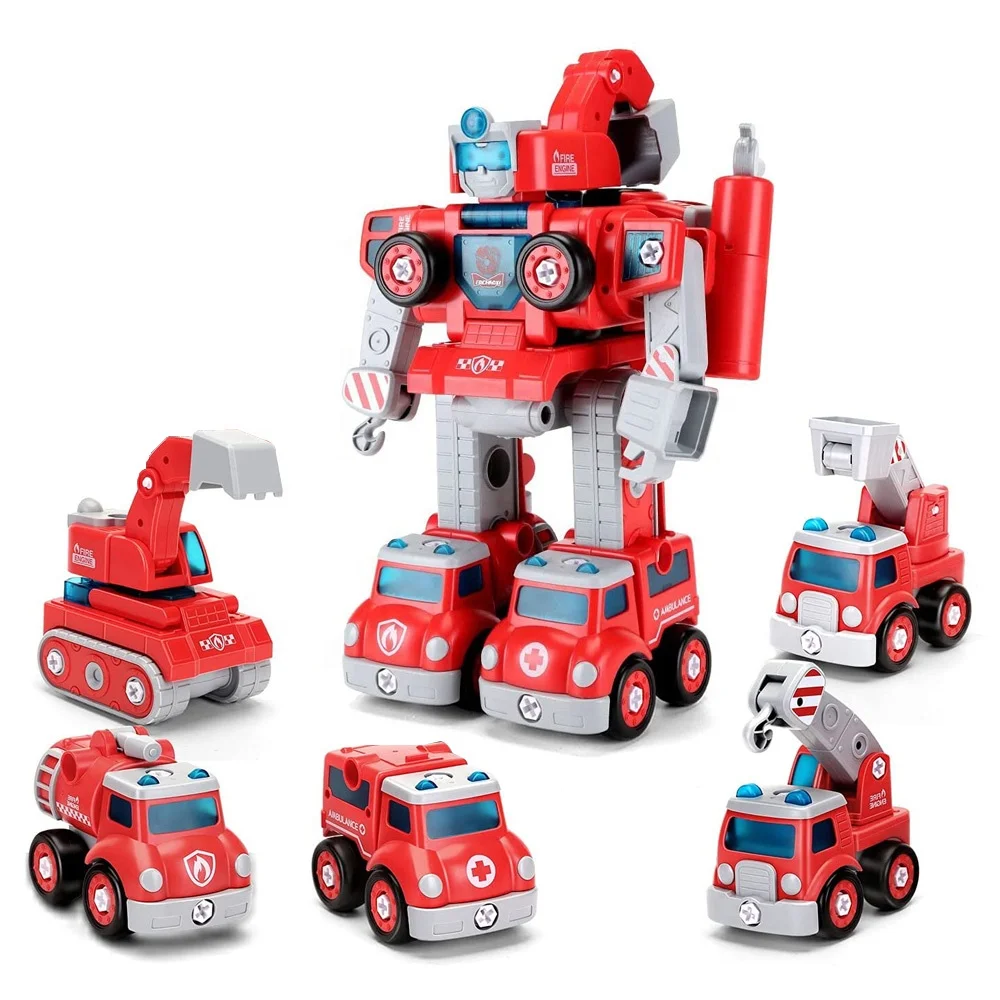 STEM детские строительные игрушки 5 в 1 пожарная машина строительный трансформирующий автомобиль разборный робот игрушечный для детей