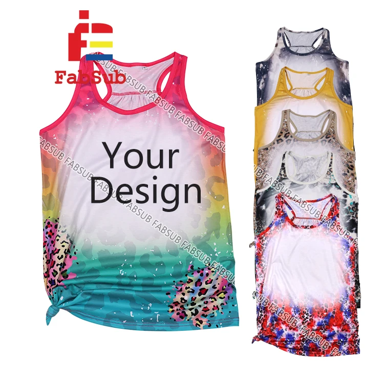 100% Polyester Sleeveless Bleached Tshirts Coton like  Women Men Tank Top Sublimation Shirts