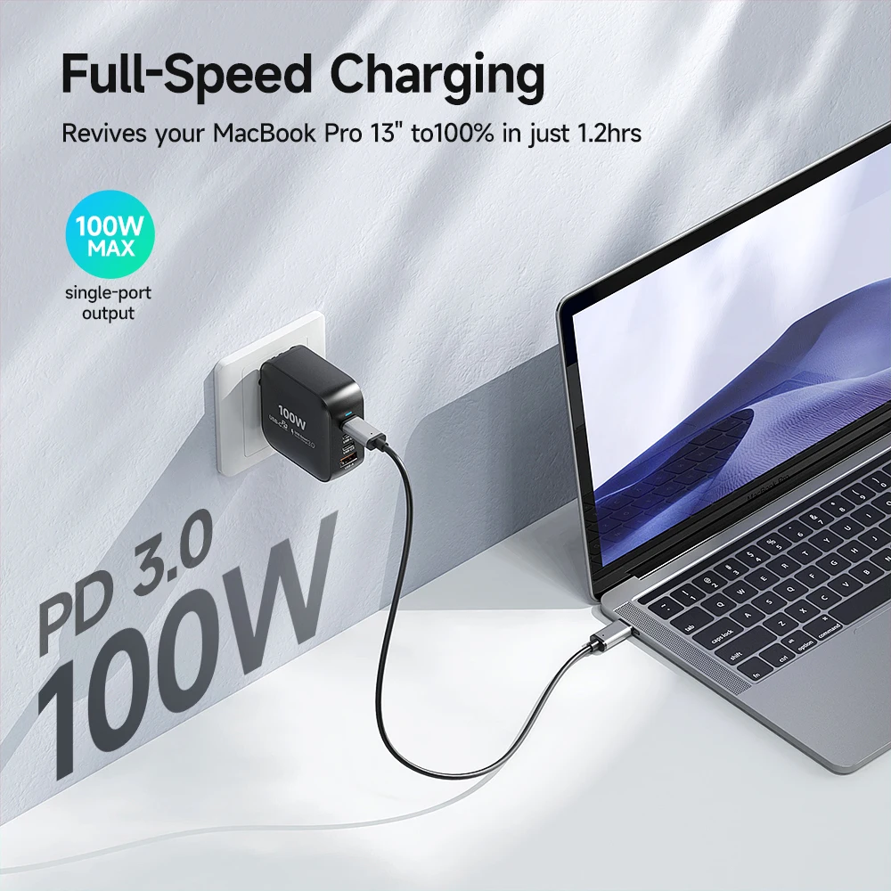 Зарядное устройство Vina с 3 портами GaN USB C PD Type Быстрая зарядка 100 Вт зарядное для ноутбуков MacBook Pro/Air iPad