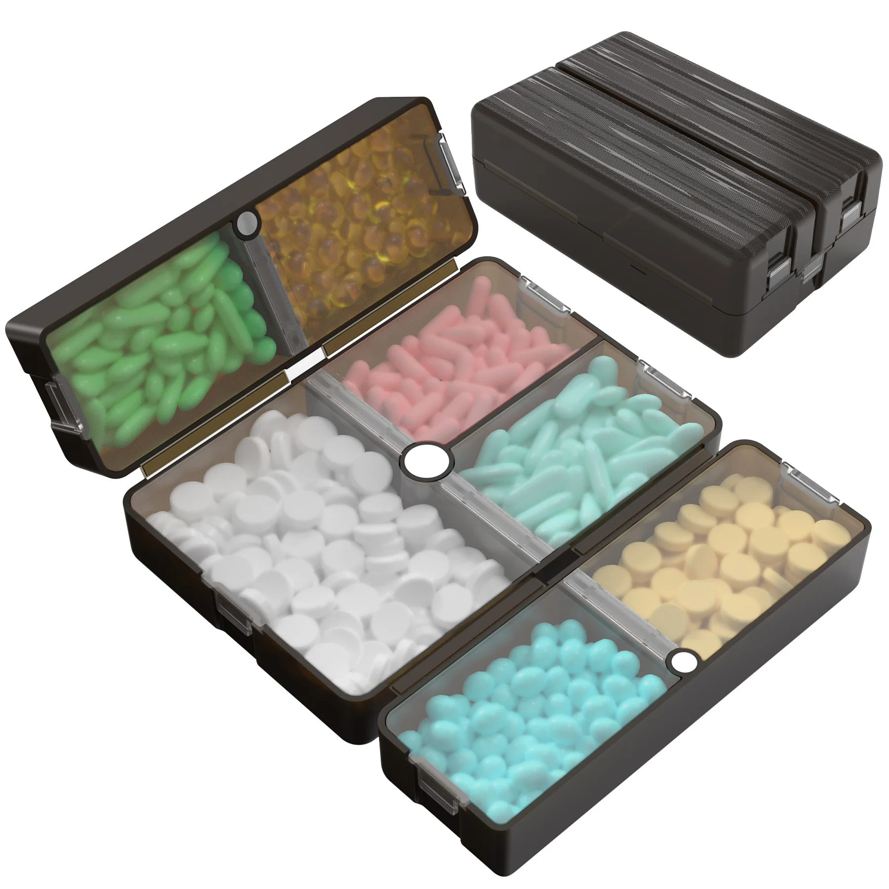 7 Compartments Portable Folding Magnetic Adsorption Pill Box Organizer To Hold Vitamins Cod Liver Oil Supplements and Medication