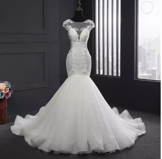 Роскошное свадебное платье-Русалка с открытой спиной сверкающими жемчужинами бусинами и кристаллами кружевное платье