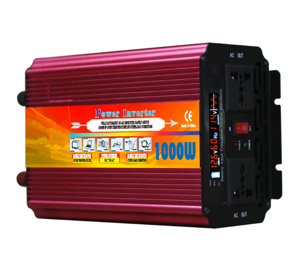 2000W Peak Intelligent LCD Display Inverter Smart Solar Power Inverter DC 12V/24V to AC 220V/110V Converter
