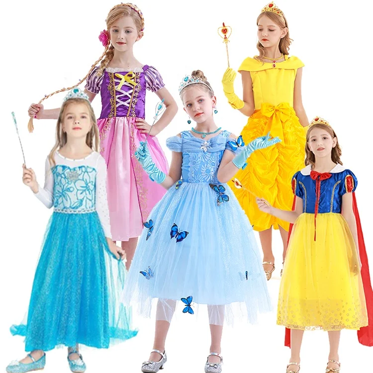 Новинка Детский костюм принцессы Эльзы Анны снежной красавицы Рапунцель роскошное платье на Хэллоуин косплей день рождения для девочек