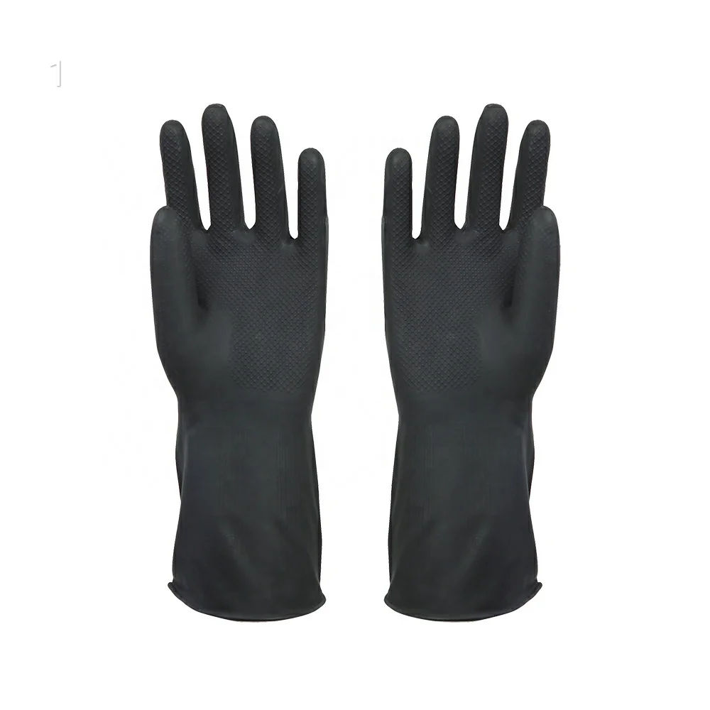 
Hot Selling Heavy Duty Latex Safety Gloves Popular Natural Rubber Black Industrial Glove 