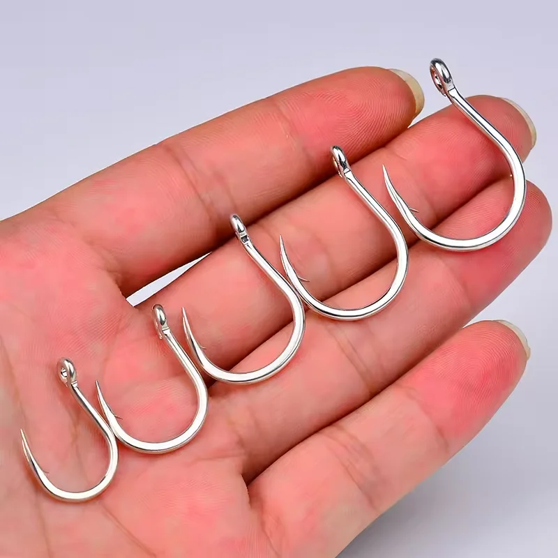 Factory Direct 10pcs Strong Jigging Hooks High Carbon Steel Deep Ocean Big Barbed Hooks With Circle Squid Grouper Hook Peche