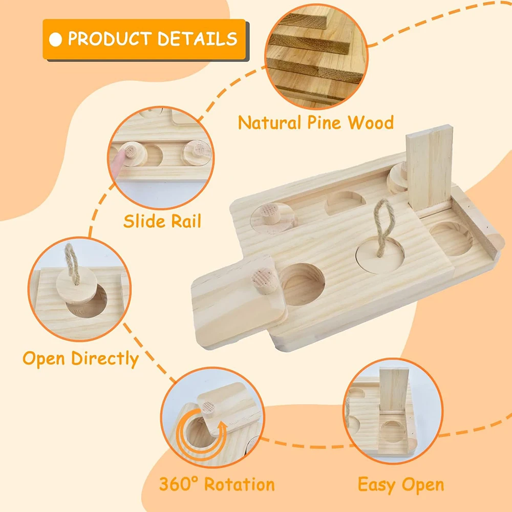 Guinea Pig Foraging Toys Wooden Enrichment Interactive Hide Treats Bunny Snuffle Puzzle Game Mental Toy for Small Animal