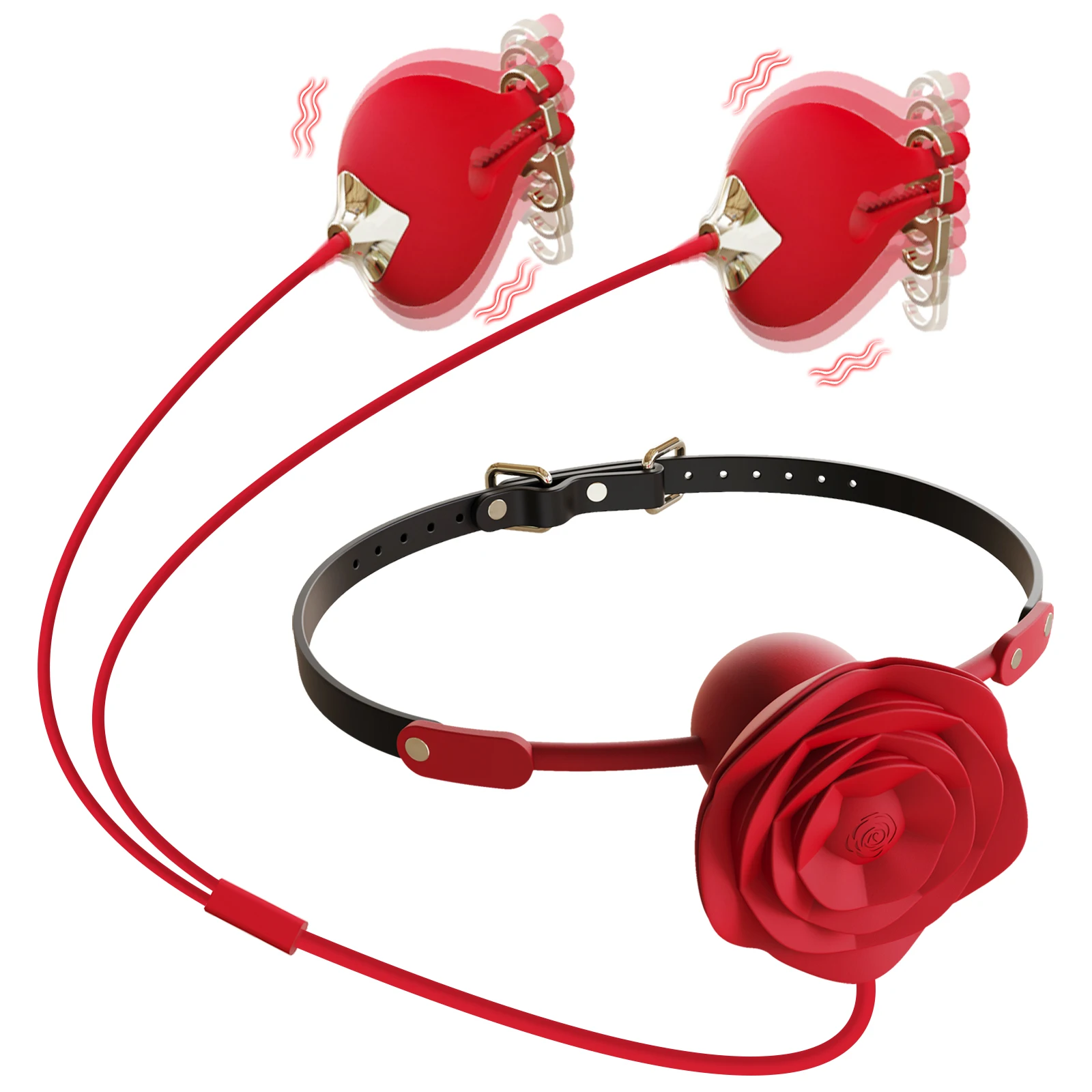 SHIDUNSI New Electric Rose Vibrator Mouth Gag ball Vibrating Nipple Clamps for Female Breast Clip Massager for Couple
