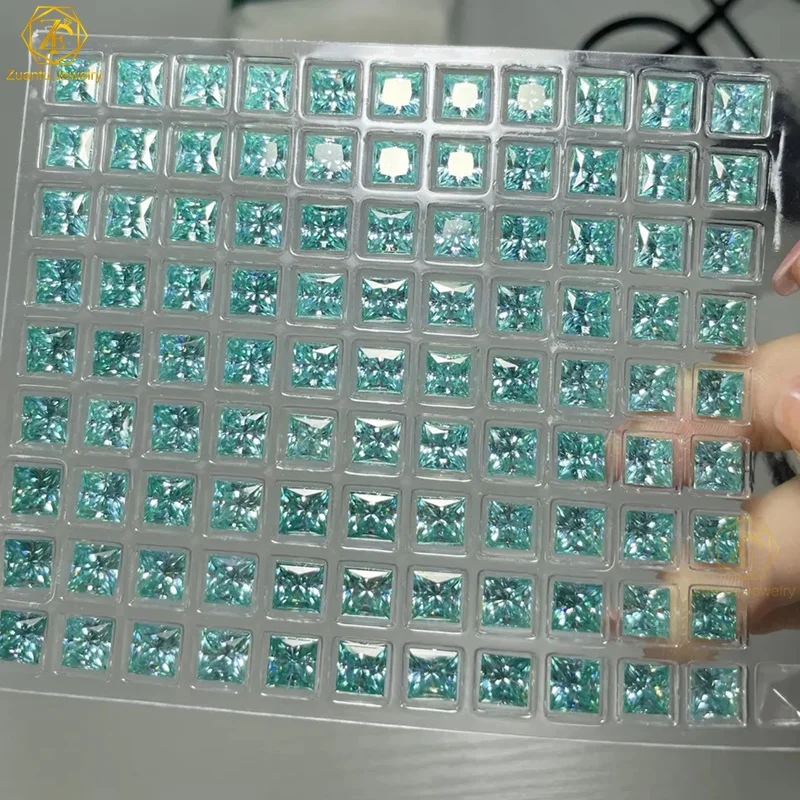 Zuanfo Gems Pink Yellow Blue Red Green Multicolor Square Moissanite Stone Princess Cut Loose Moissanite Factory Price
