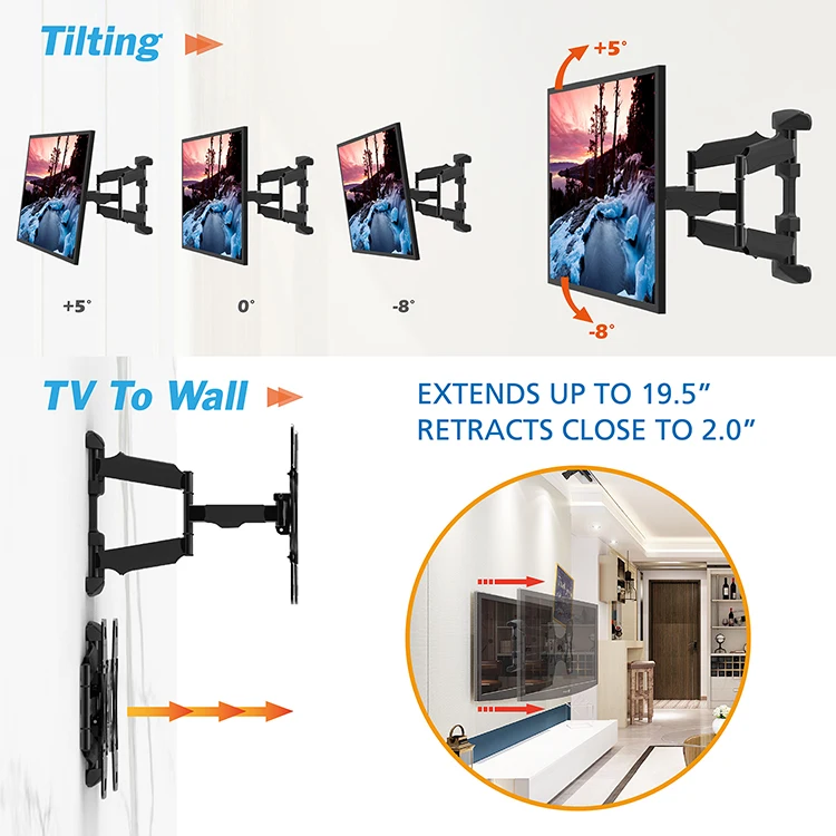 KALOC-X7 fit 32 to 70 Inch wall mounted tv brackets swiveling full motion tv mount tv holder 180 degree swivel