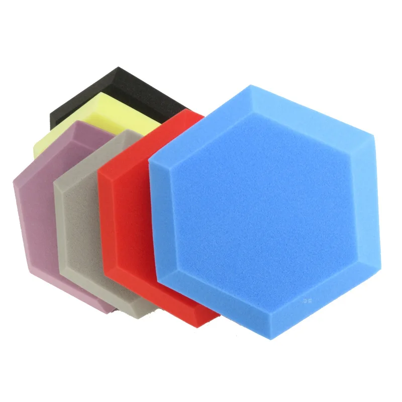 2023 New Design Soundproof Foam Which Fireproof and 7 Colors With Adhesive Glue Small Big Hexagon Colorful Chamfer Sponge