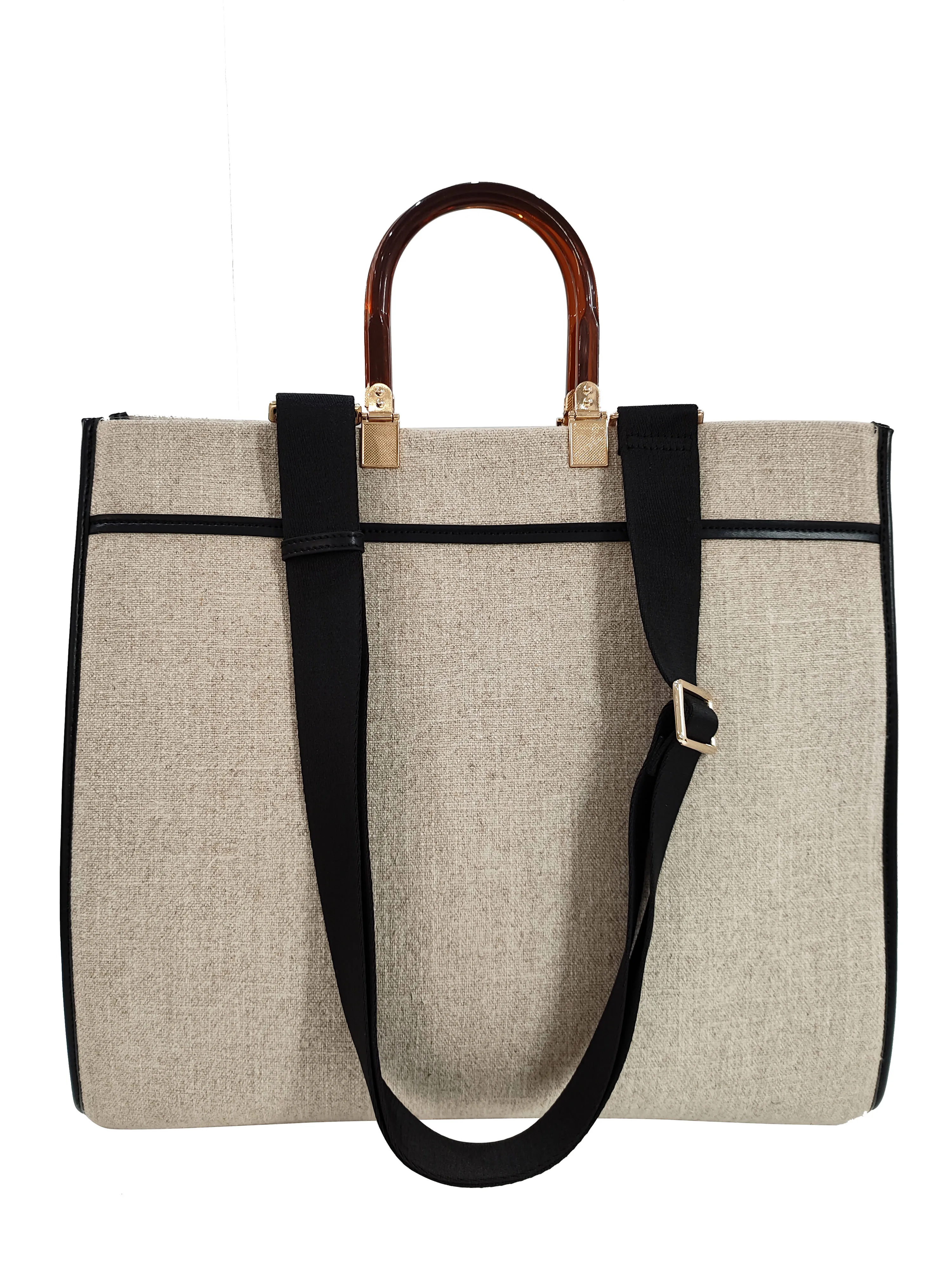 Custom New design Good capacity and nice style Posh style Cotton Tote Bag with resin Handle 40*35*20CM