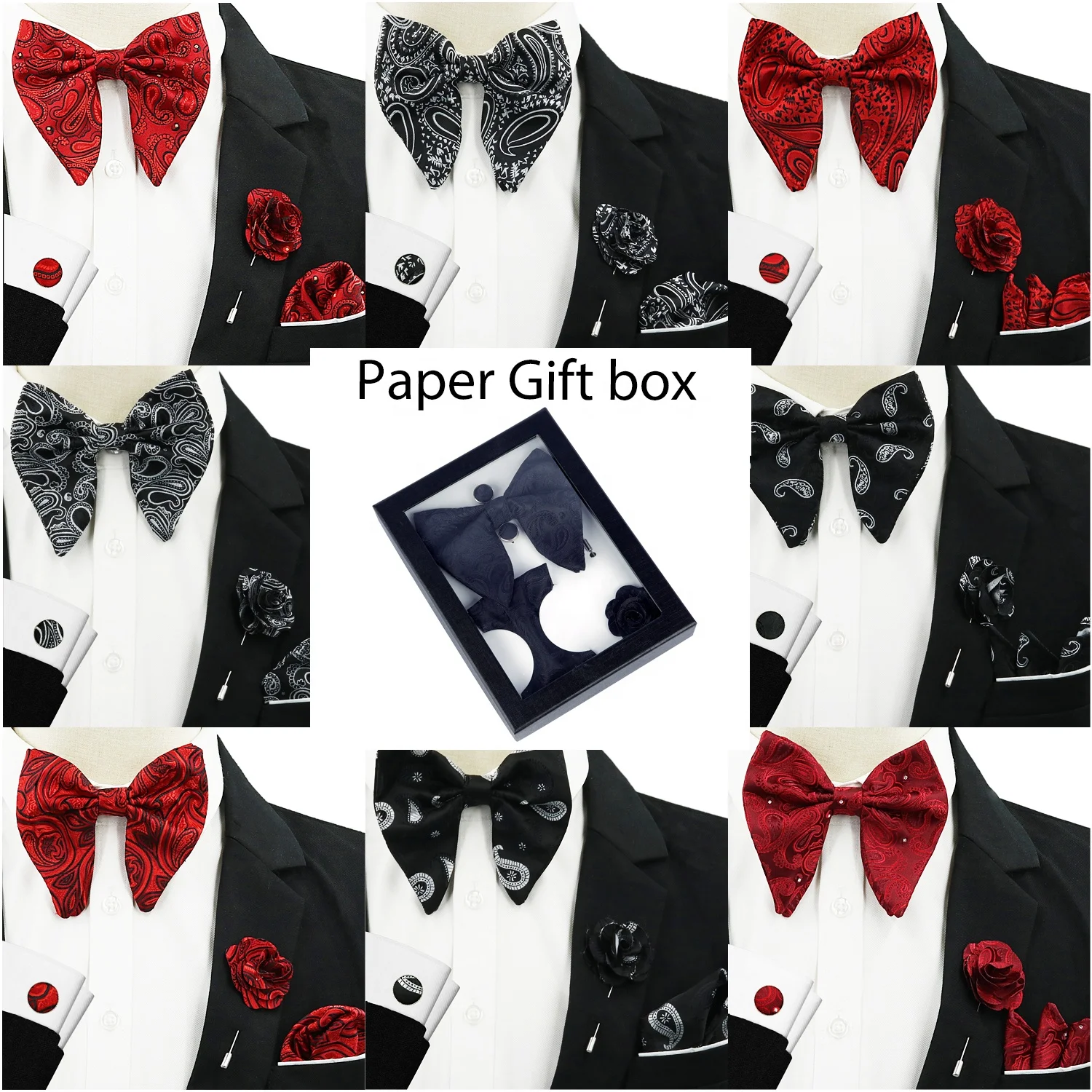 Floral Groom Bow Tie Bowtie Decorative Set Big Bow Tie for Men Linen Set