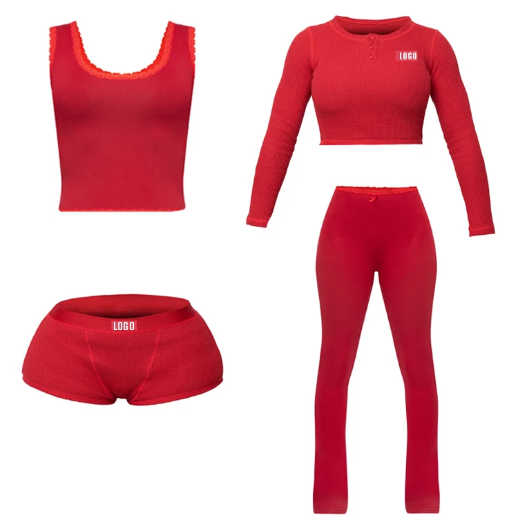 Women  Set Custom Logo Cotton  Loungewear Plus Size Women Sets Cotton Ribbed Lounge Wear Two Piece Set For Women