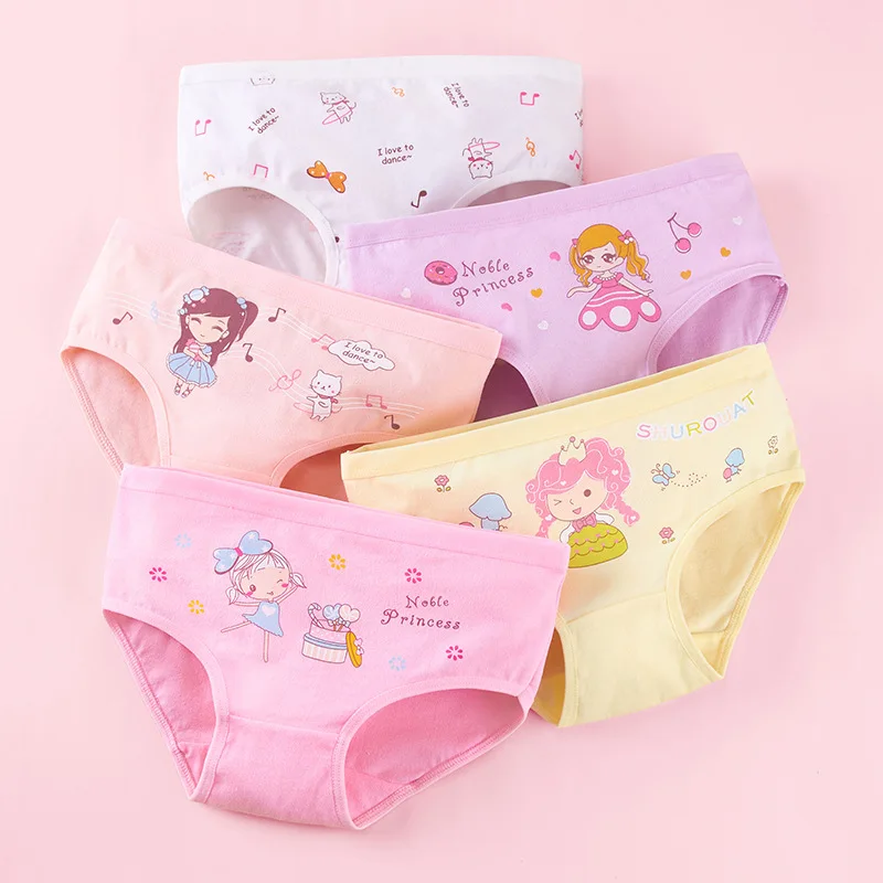 5pcs Children little girl briefs A-class all cotton cute cartoon kids trouser shorts printed  kids antibacterial soft panties