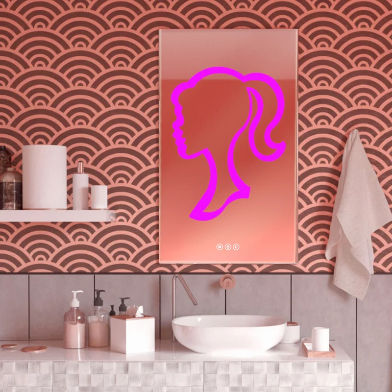 hello cute kitty Fashion make up mirrors pink light touch  switch For Bathroom Irregular Decorative Mirrors