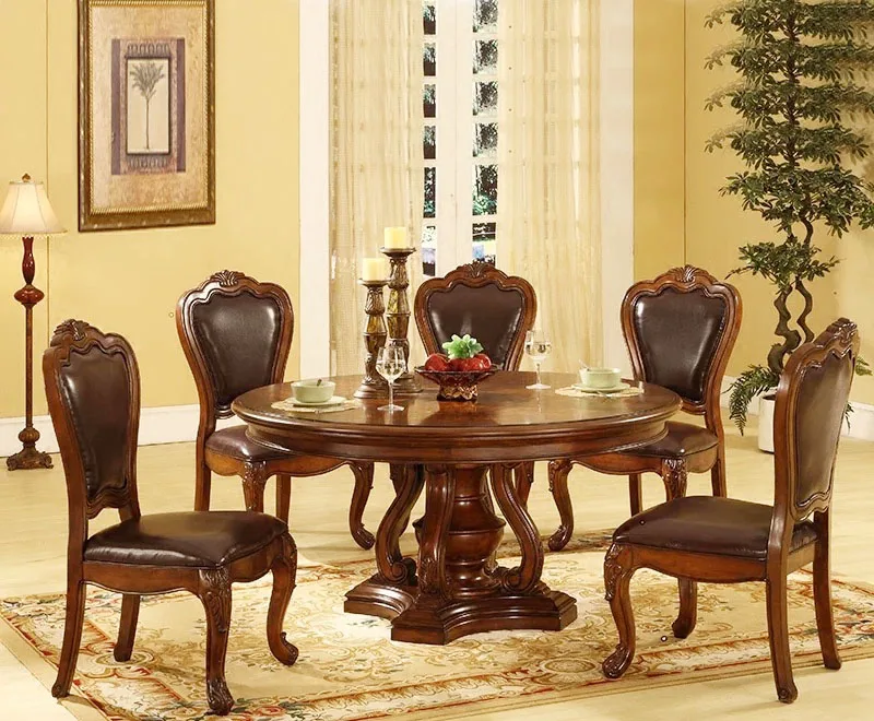 
 MZFD новый дизайн, наборы столов, мебель под заказ, семейный китайский круглый стол и кожаные стулья, классический деревянный обеденный стол, набор  