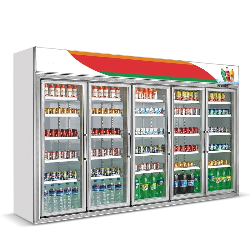 Supermarket Commercial  Upright Glass Door Cold Energy Drink Beverage Display Refrigerator Freezer