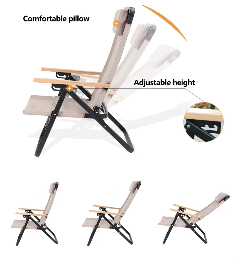 Custom Patterned Oxford Cloth Strong Wooden High Load Folding Portable Lounge Beach Fishing Chairs With Pillow