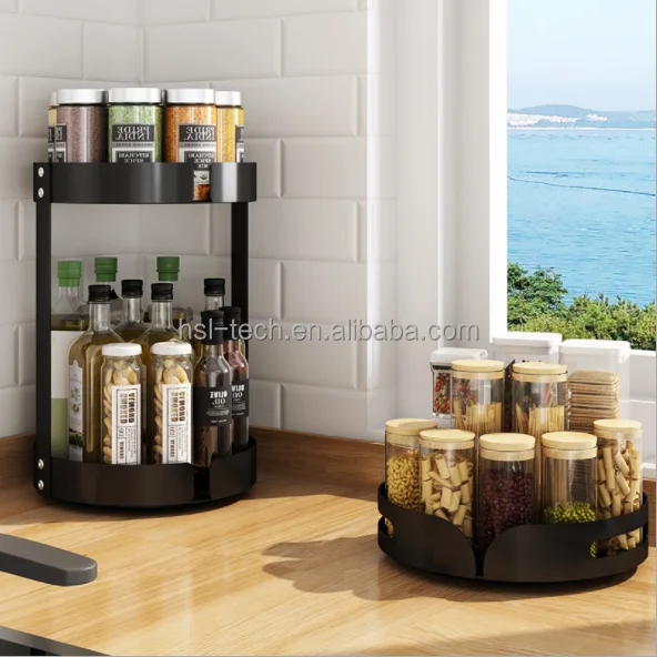 
Rotating kitchen condiment storage shelf table top multi-layer corner spice rack oil salt vinegar jar seasoning storage shelf 