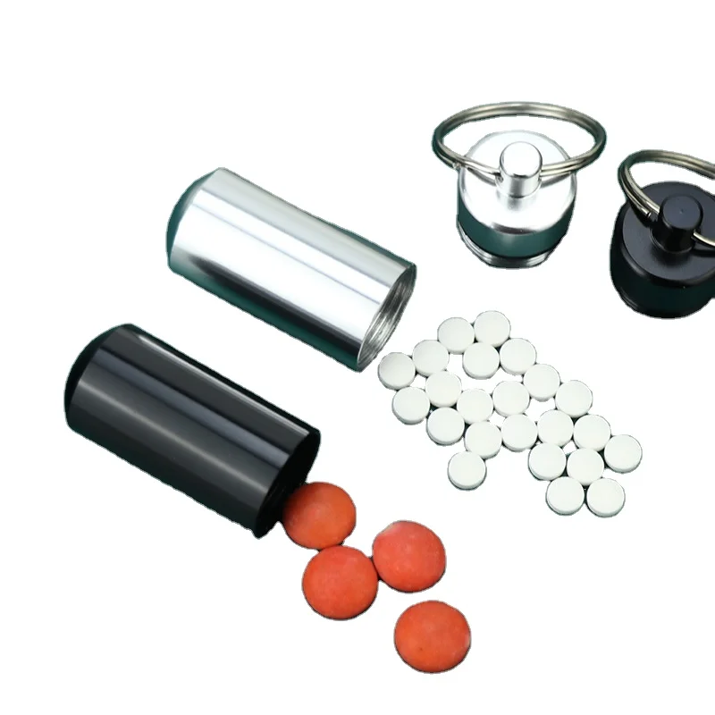 Pill Box Keychain Waterproof Single Chamber Metal Pill Organizer for Outdoor Travel Camping