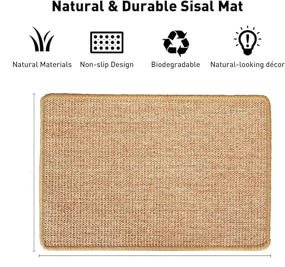 Cat Scratcher Mat, Natural Sisal Cat Scratch Mats, Horizontal Cat Floor Scratching Pad Rug with Sticky Tapes