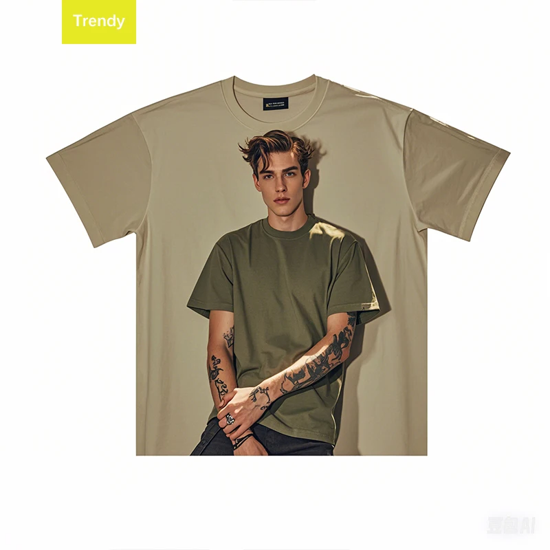 Stylish Middle-Aged Mens V-Neck Tops, Abstract Art and Organic Cotton, Exuding a Refined and Cultural Style