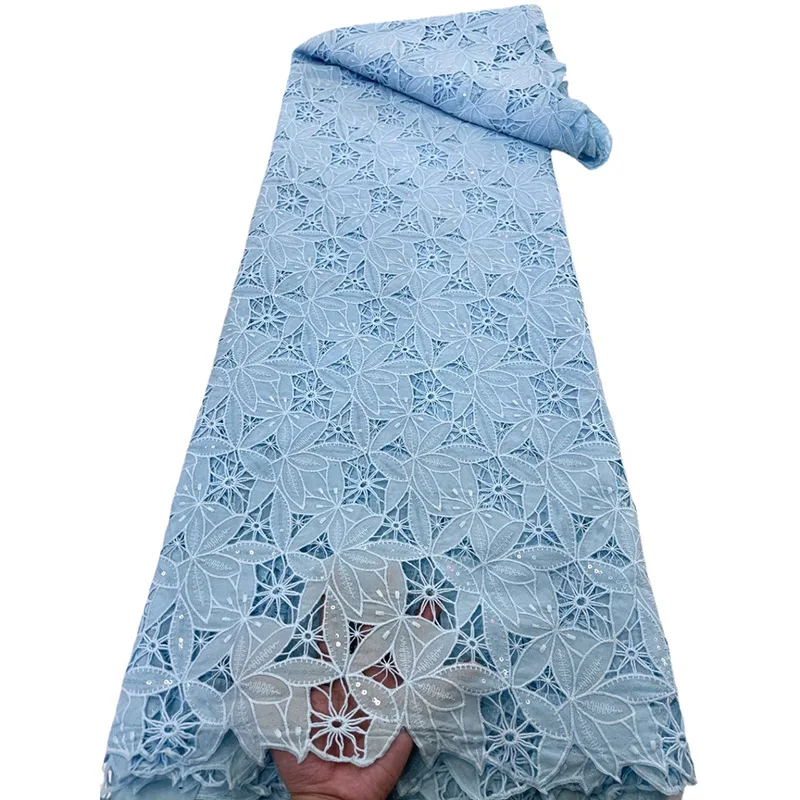 Sequined Embroidery Maple Leaf Flowers Cotton Eyelet Lace Fabric