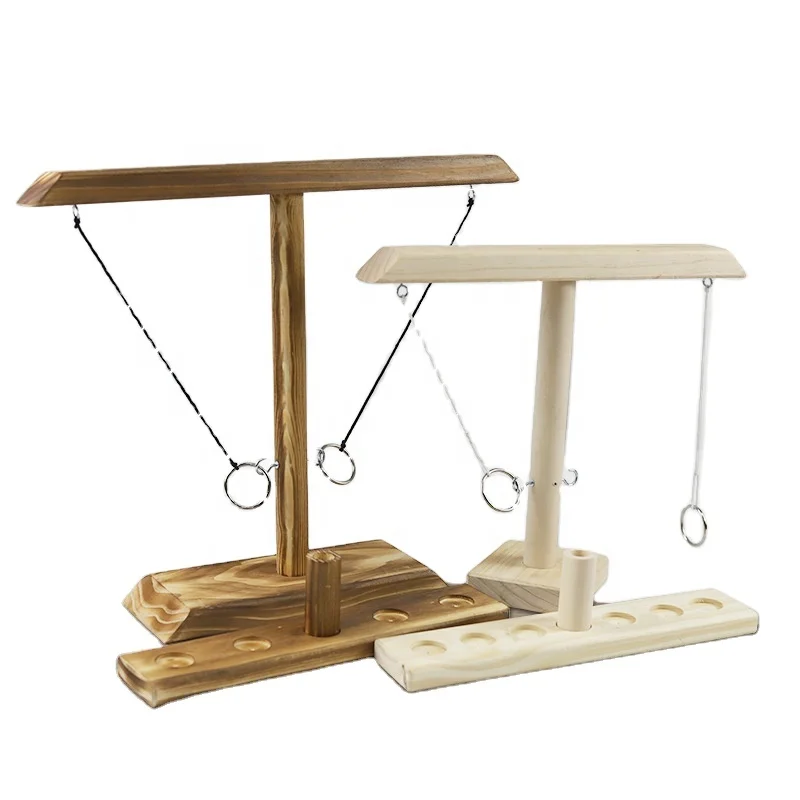 C02221 Factory wholesale Wooden Ring Toss Shot Game Bang Spring Game Button Adjusting Rope wooden ring hook tossing games