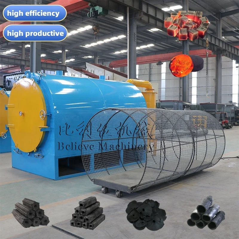 High-Capacity Wood Log Biomass Barbecue Charcoal Making Machine horizontal carbonized furnace