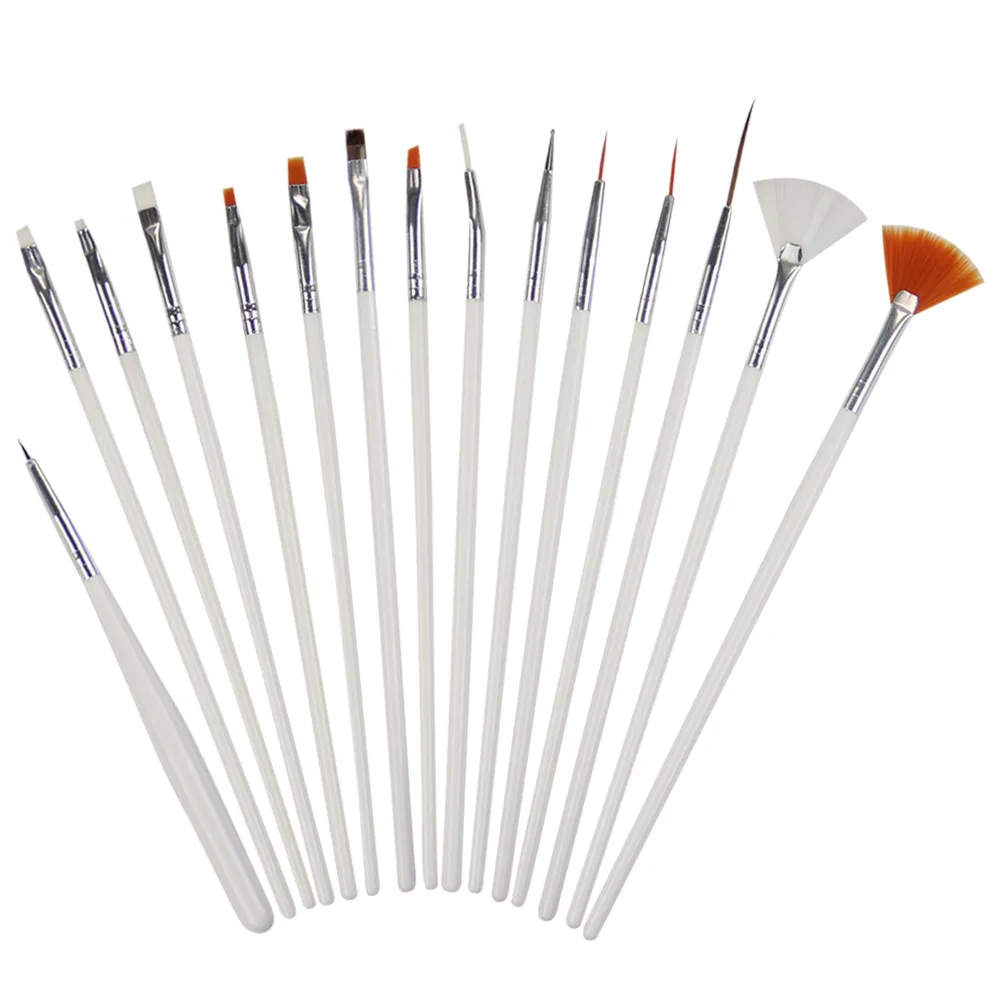 15pcs Nail Art Brushes Set Dotting Tools White Decorations Gel Painting Pen Nail Brush Nail Equipment Drawing Tool