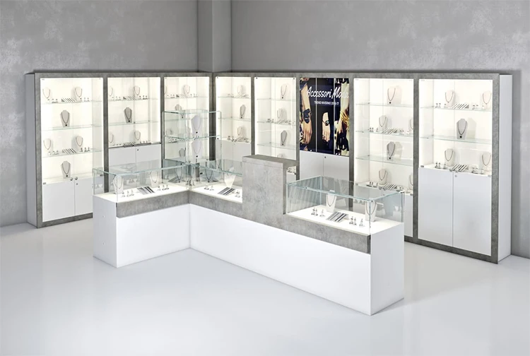 Factory Customized Shop Mall Decoration Display Cabinet Glass Showcase Jewelry Shop Display Fixtures