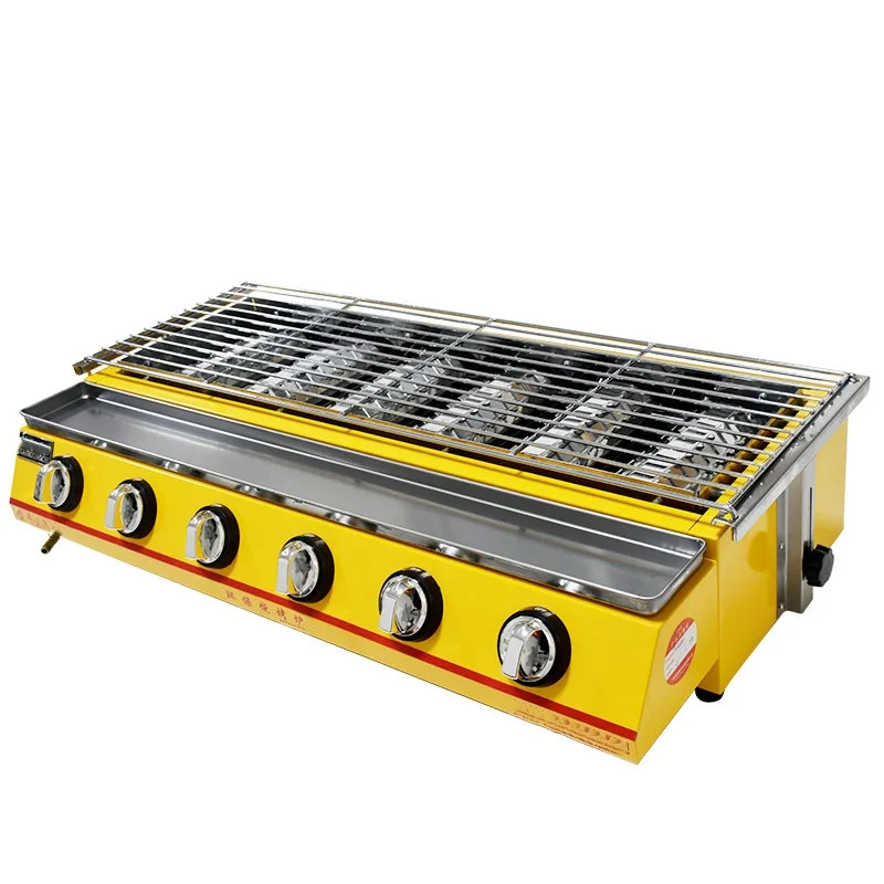 6-Burner Stainless Steel Gas BBQ Grill with LPG  Cover for Household and Hotel Outdoor Barbecues electric stove without gas