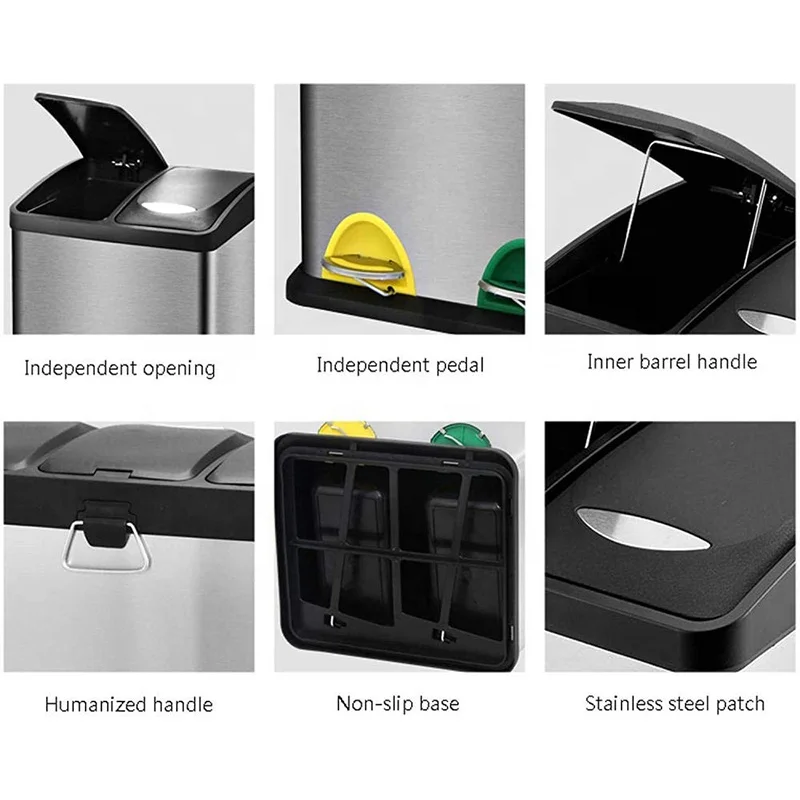 Indoor 3 Waste Classification Great Price Split Garbage and Recycle Bin Combo High Quality Recycling 3 Compartments All-season