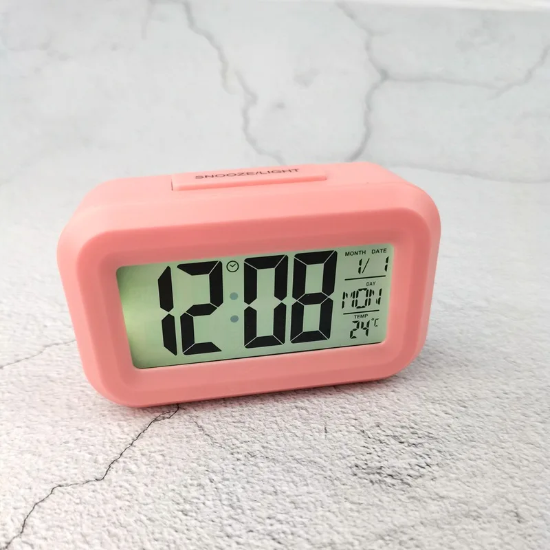 Mini electronic clock simple clock children cute and light clock candy color LED with thermometer